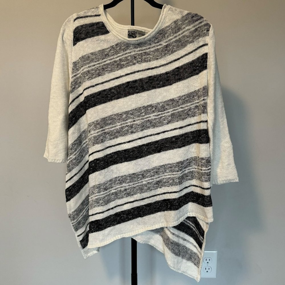 Habitat Black & White Asymmetrical‎ Cotton Linen Sweater - Size Small